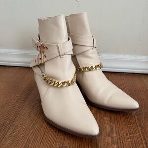 Western Cream Ankle Boots
